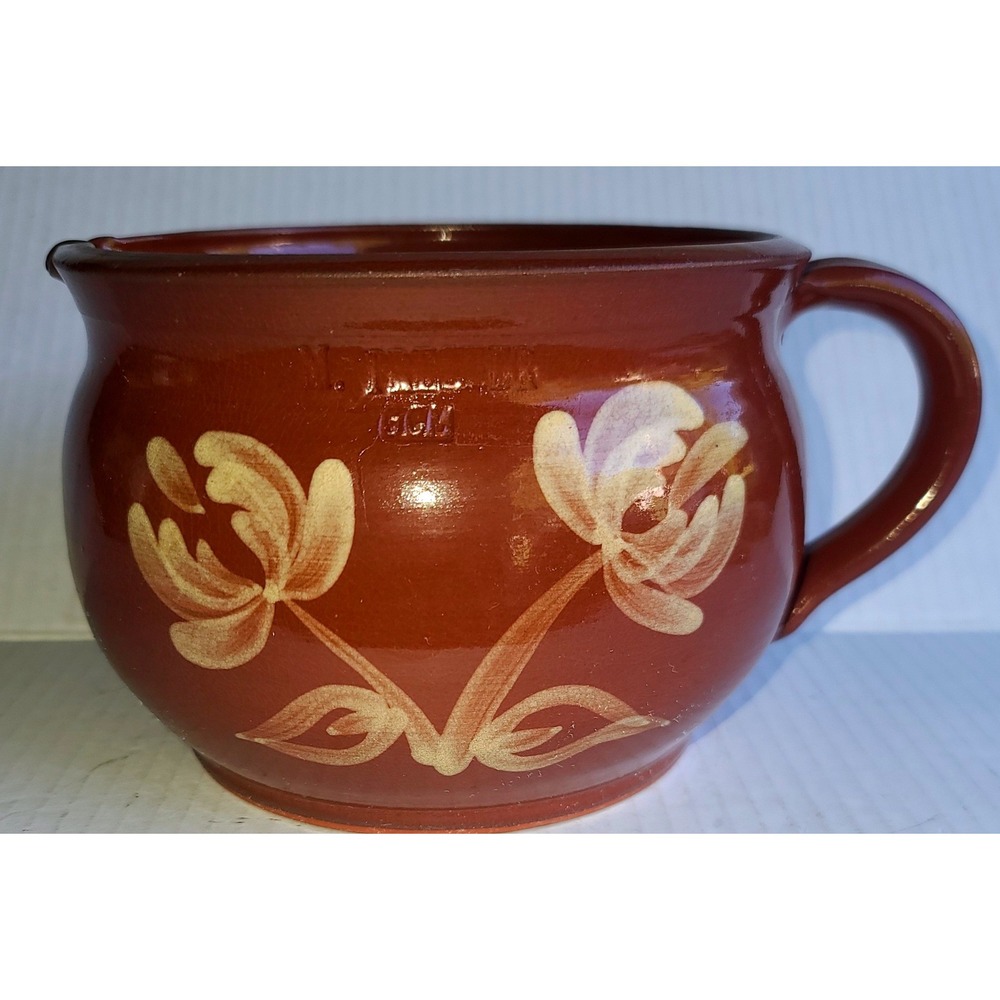 Handcrafted Red Clay Pottery Hand Painted Floral Pitcher with Handle Spout GCM